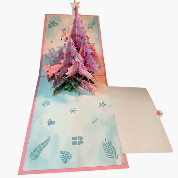 3D Christmas Card Flamingo Tree Santa Pink - Picture 6 of 14